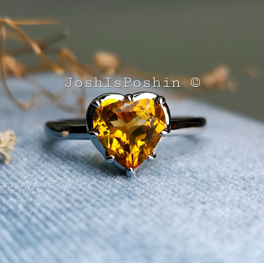 2CTW Personalized Canary Yellow Citrine heart cut ring in sterling silver